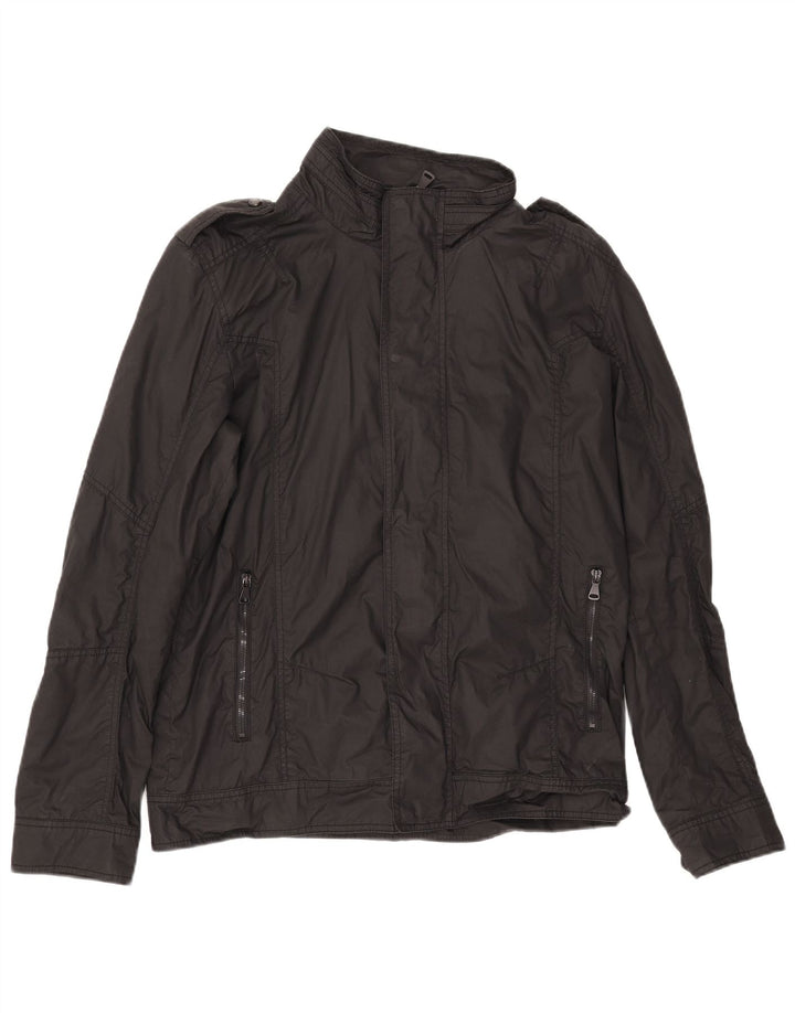 ZARA Herre Military Jacket UK 42 XL Sort Bomuld