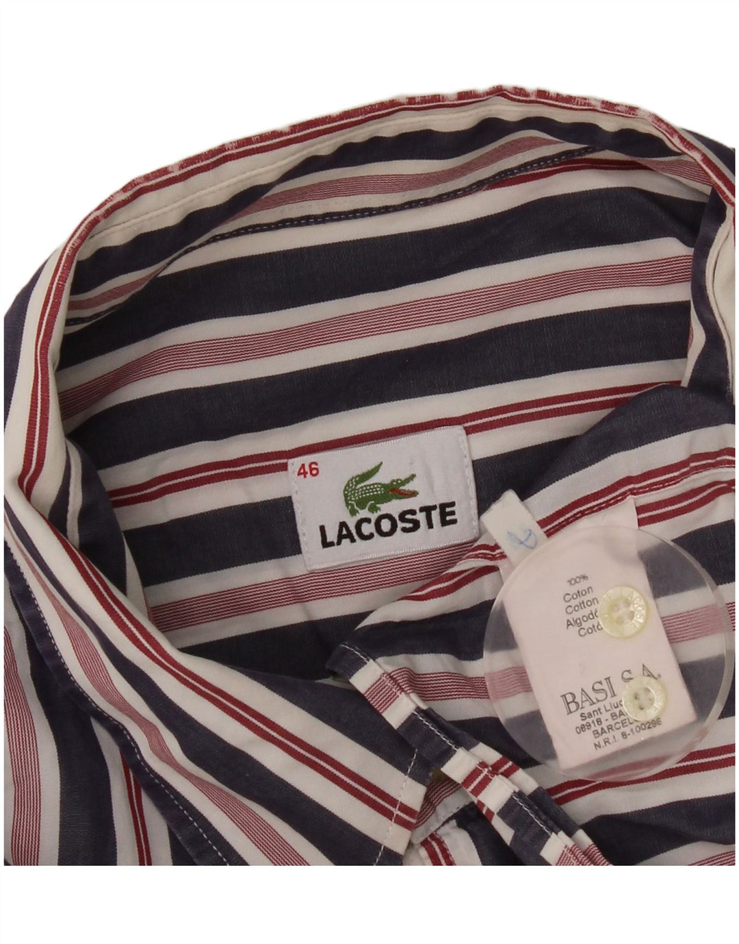 Lacoste herreskjorte str. 46 2XL marineblå stribet bomuld