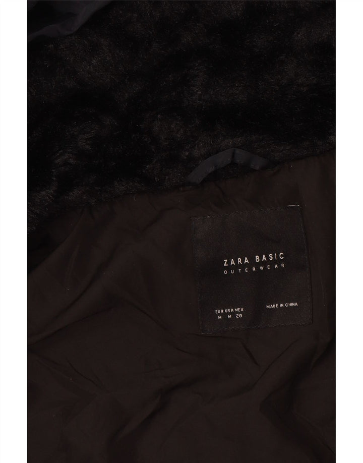 ZARA Polstret frakke til kvinder UK 14 Medium Navy Blue Polyester