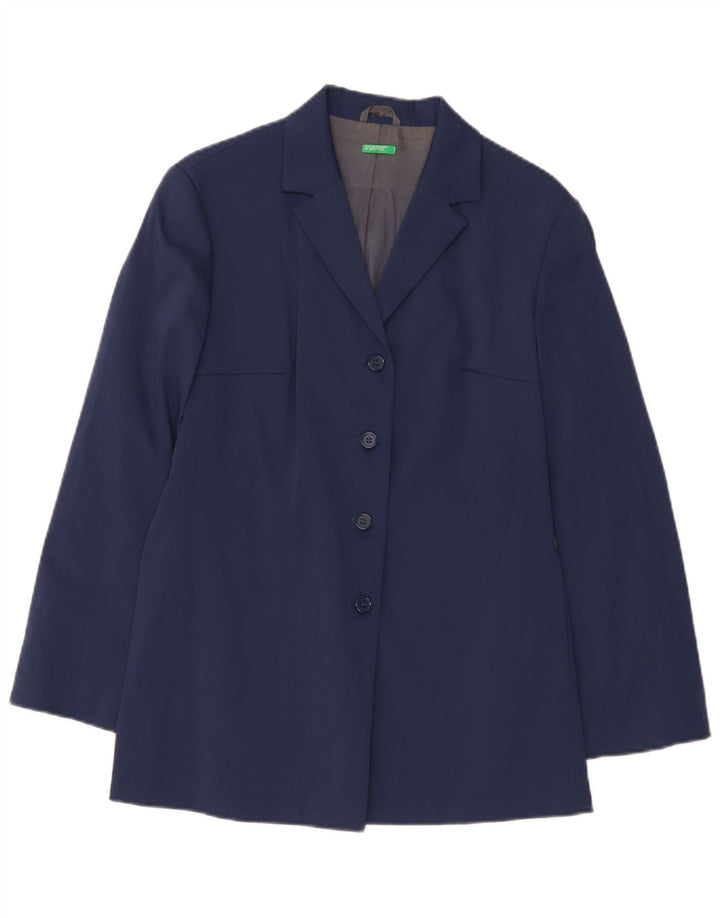 Benetton Dame Overfrakke IT 44 Medium Navy Blue Polyester