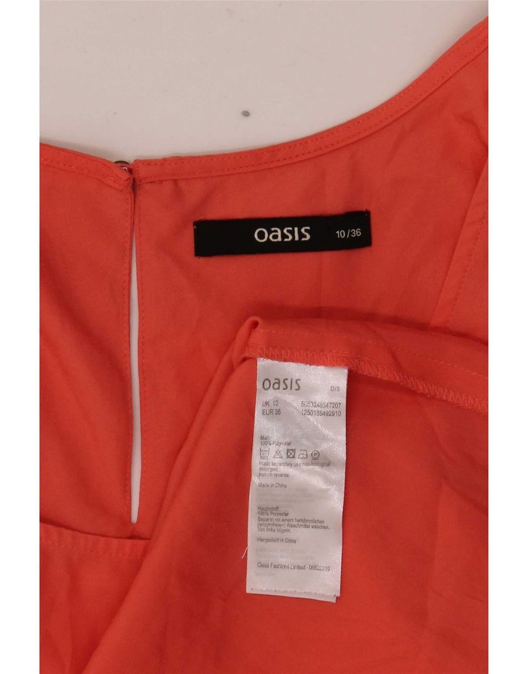 Oasis Dame ærmeløs bluse Top UK 10 Small Orange Polyester