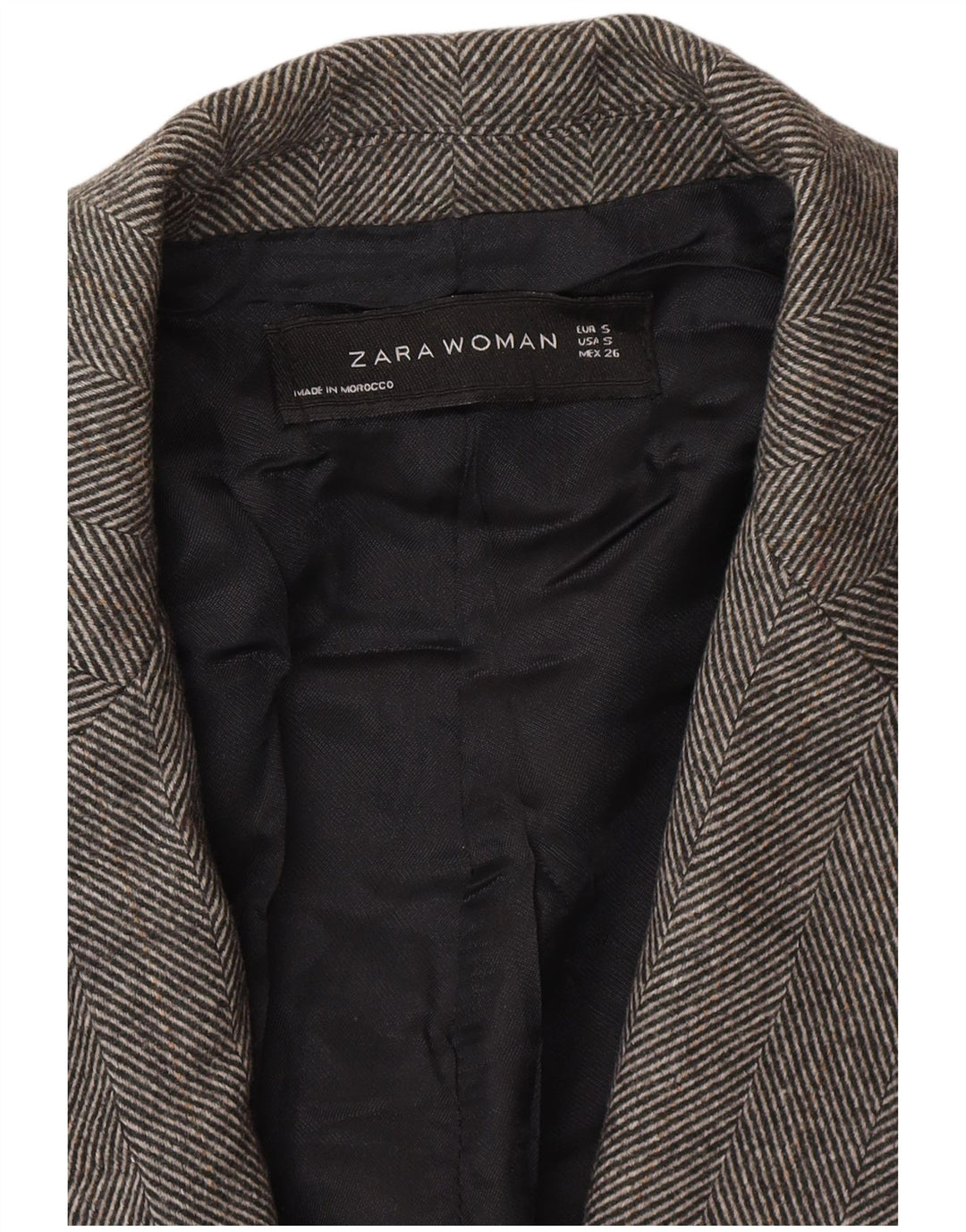 Zara Dame Dobbeltradet Blazer Jacket UK 10 Small Grey Herringbone