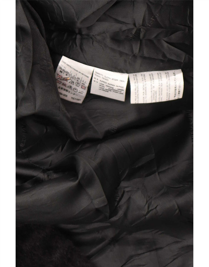 Max Mara Dame Wrap Faux Leather Overcoat UK 8 Small Black Alpaca Wool