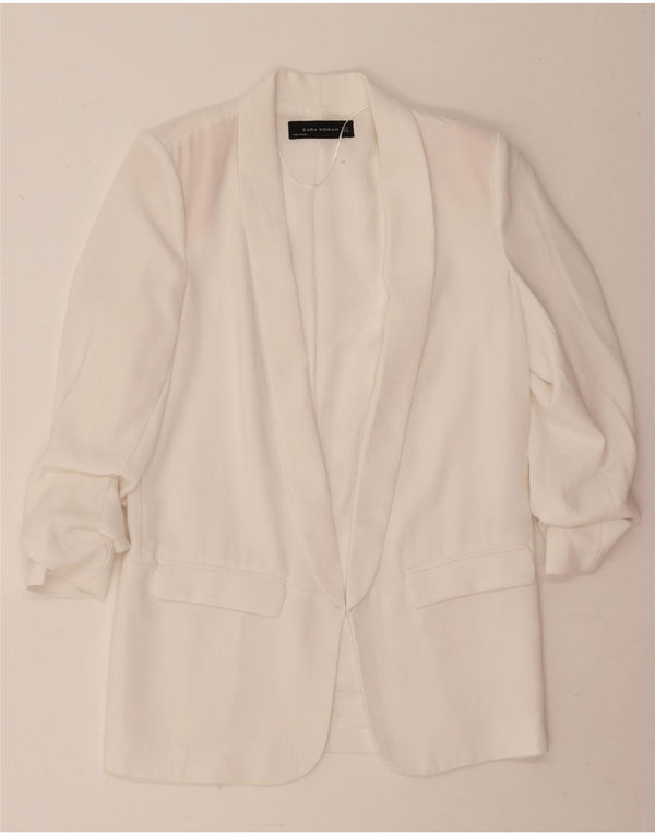 Zara Dame 3/4-ærmet blazerjakke UK 10 Small White Polyester
