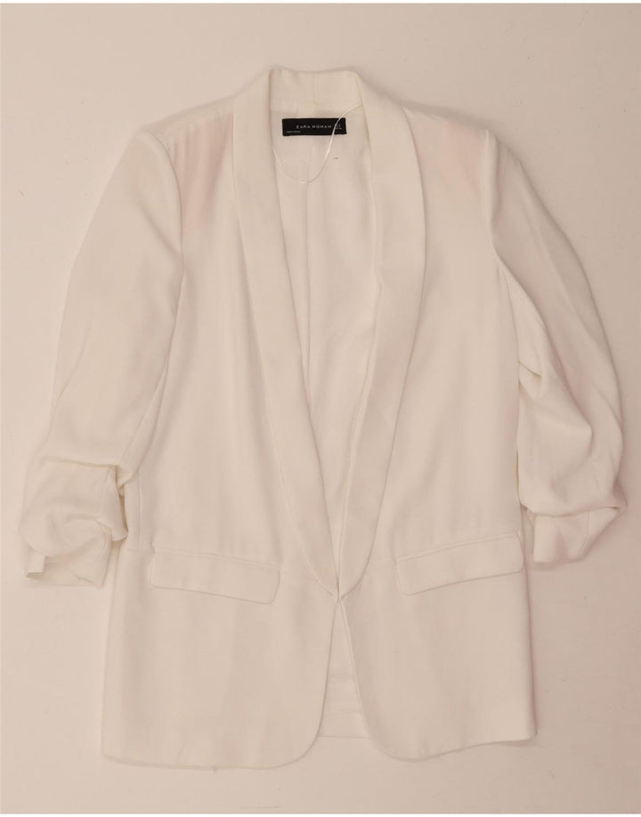 Zara Dame 3/4-ærmet blazerjakke UK 10 Small White Polyester