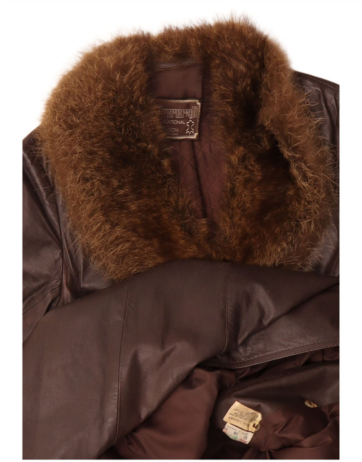 VINTAGE Læderfrakke til kvinder UK 12 Medium Brun Læder