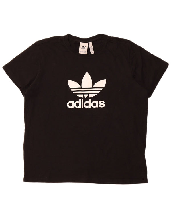 ADIDAS Grafisk T-shirt top til kvinder UK 18 XL Sort bomuld