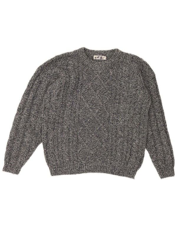 St. Bernard Dame Crew Neck Jumper Sweater UK 14 Large Navy Blue Flecked