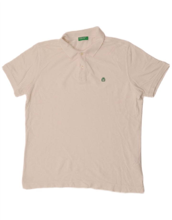 Benetton herre poloshirt XL hvid bomuld
