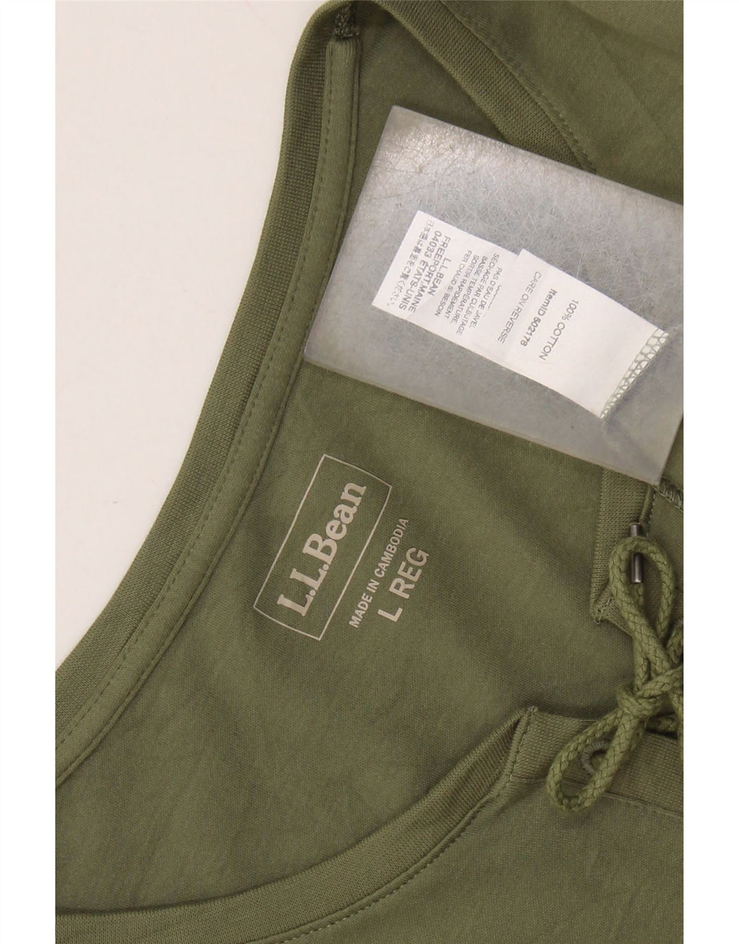 L.L.BEAN Dame Top 3/4 ærmer UK 16 Stor Khaki Bomuld
