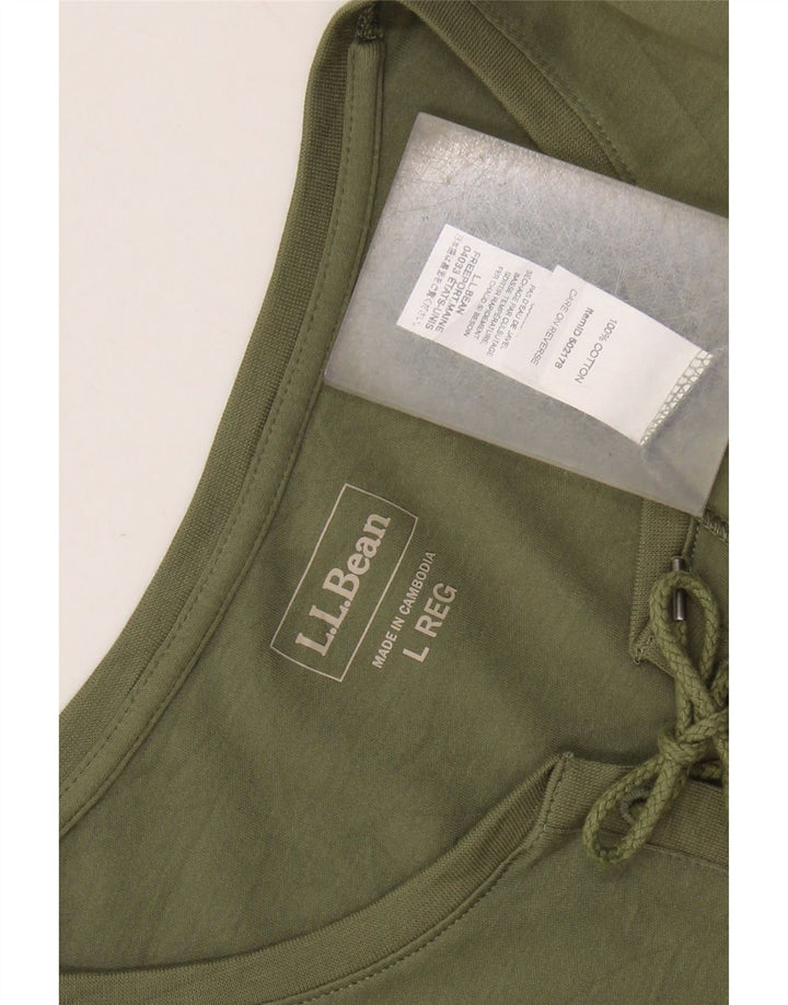 L.L.BEAN Dame Top 3/4 ærmer UK 16 Stor Khaki Bomuld
