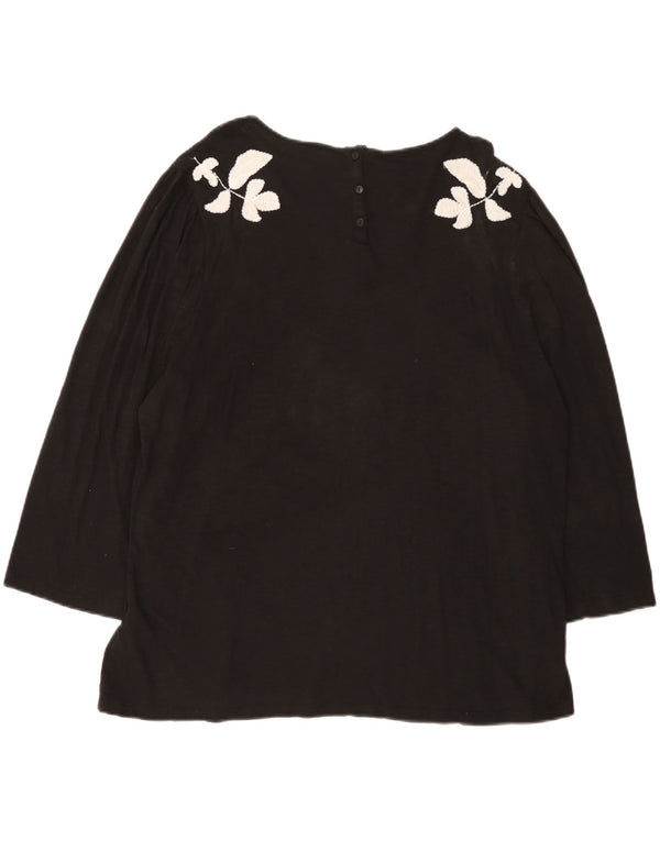 Fat Face Dame Grafisk 3/4-ærmet Tunika Top UK 22 3XL Sort Blomsterbomuld