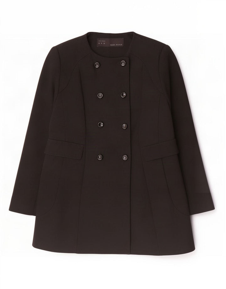 Zara Dame Dobbeltradet Frakke UK 18 XL Sort