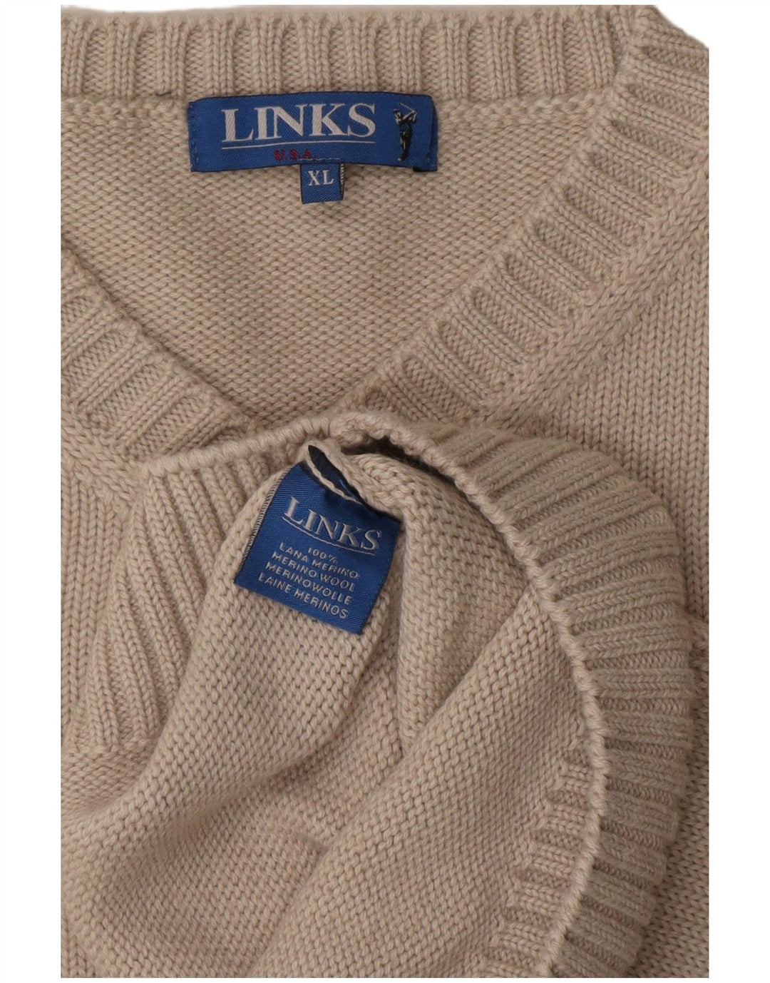 Vintage herre V-hals sweater XL Grå Merinould