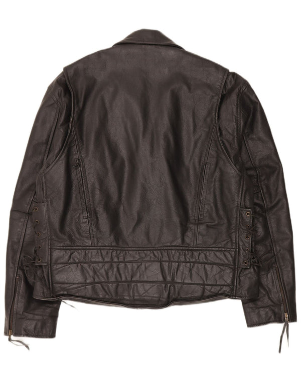 Vintage Herre Læder Biker Jacket UK 44 2XL Sort