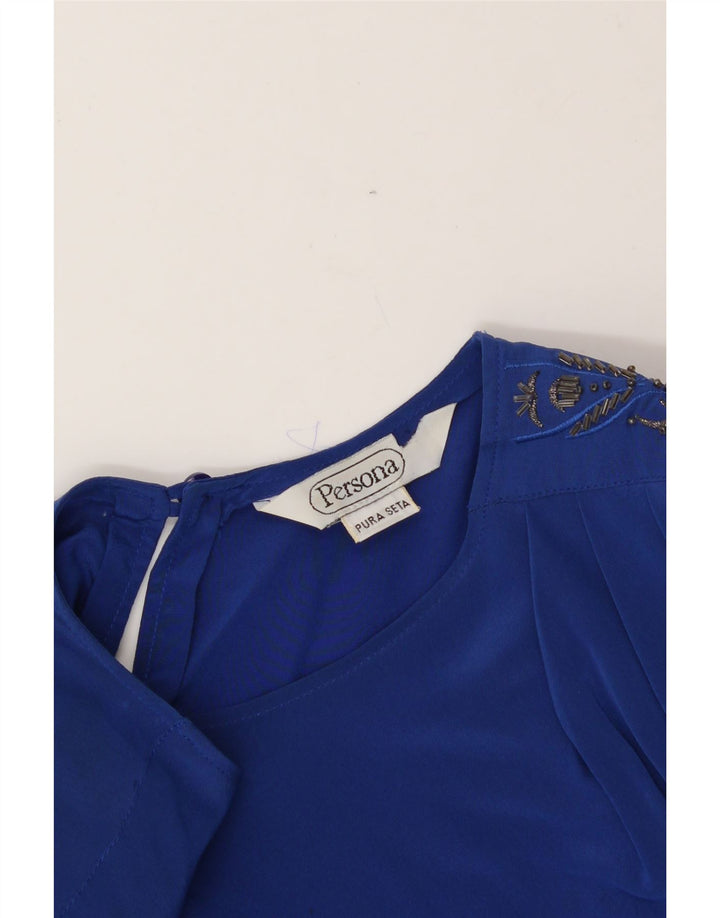 PERSONA Womens Long Sleeve Shift Dress UK 16 Large Blue Silk Vintage Persona and Second-Hand Persona from Messina Hembry 