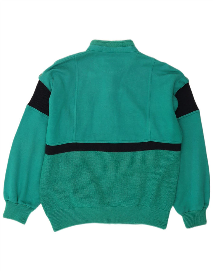 VINTAGE Herre Cardigan Sweater Stor Grøn Colourblock Uld