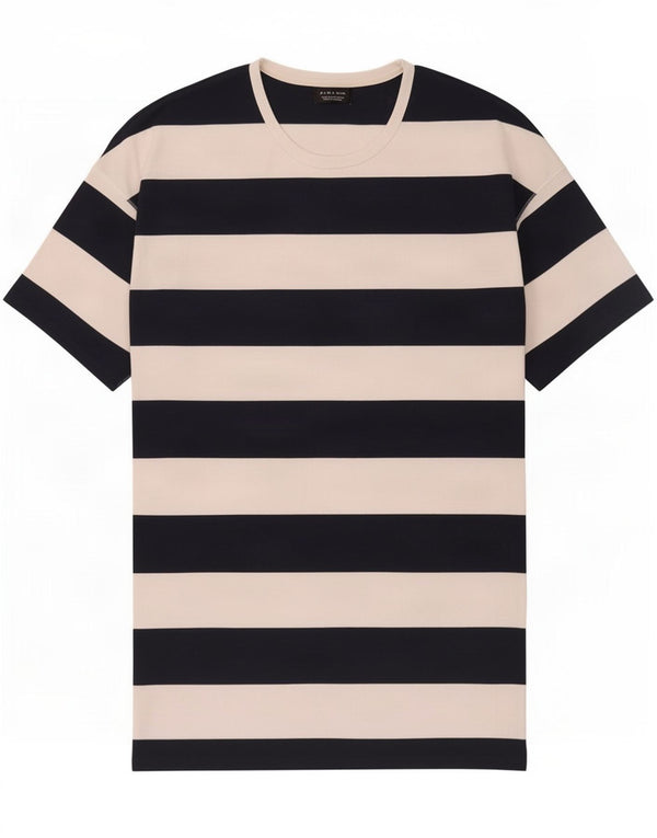 Zara T-shirt top til mænd XL marineblå stribet bomuld