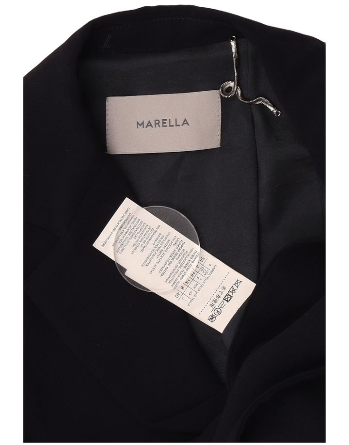 Marella Dame 2 Button Blazer Jacket UK 8 Small Navy Blue Stribet Acetat