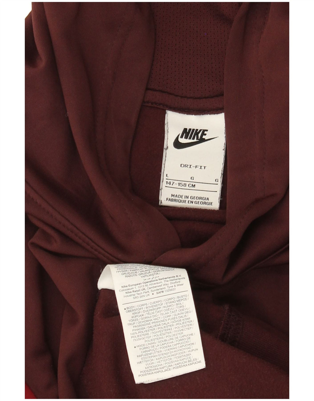 NIKE Grafisk hættetrøje til drenge 12-13 år Large Burgundy Colourblock