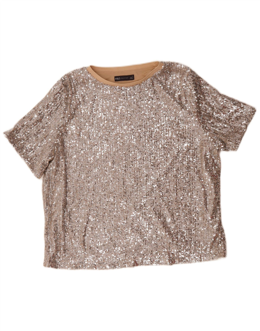 Marks & Spencer Dame Pailletter Oversized bluse Top UK 16 Large Silver