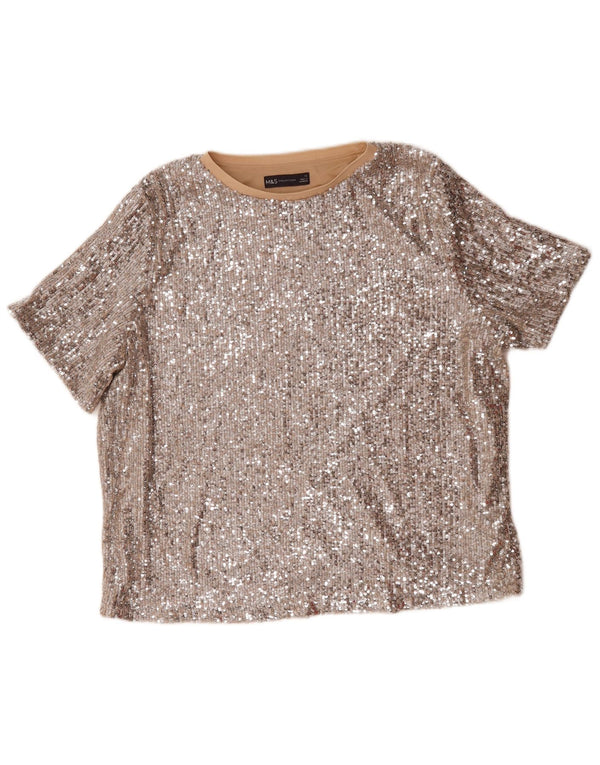 Marks & Spencer Dame Pailletter Oversized bluse Top UK 16 Large Silver