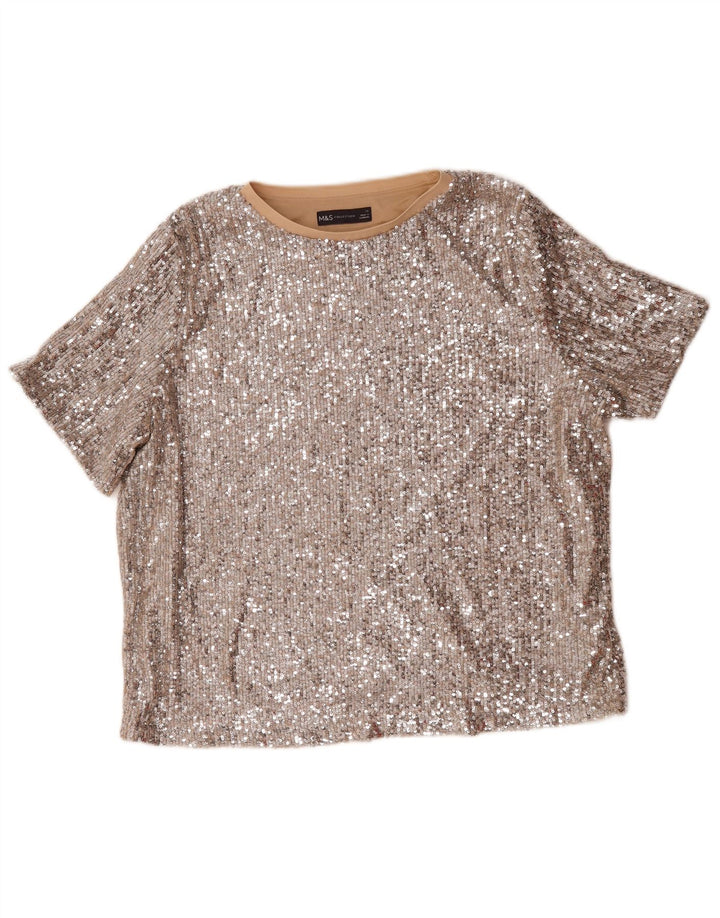 Marks & Spencer Dame Pailletter Oversized bluse Top UK 16 Large Silver
