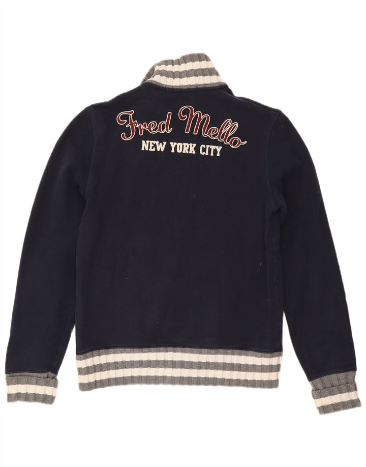 Fred Mello Herre grafisk cardigan sweater Medium Navy Blue Colourblock