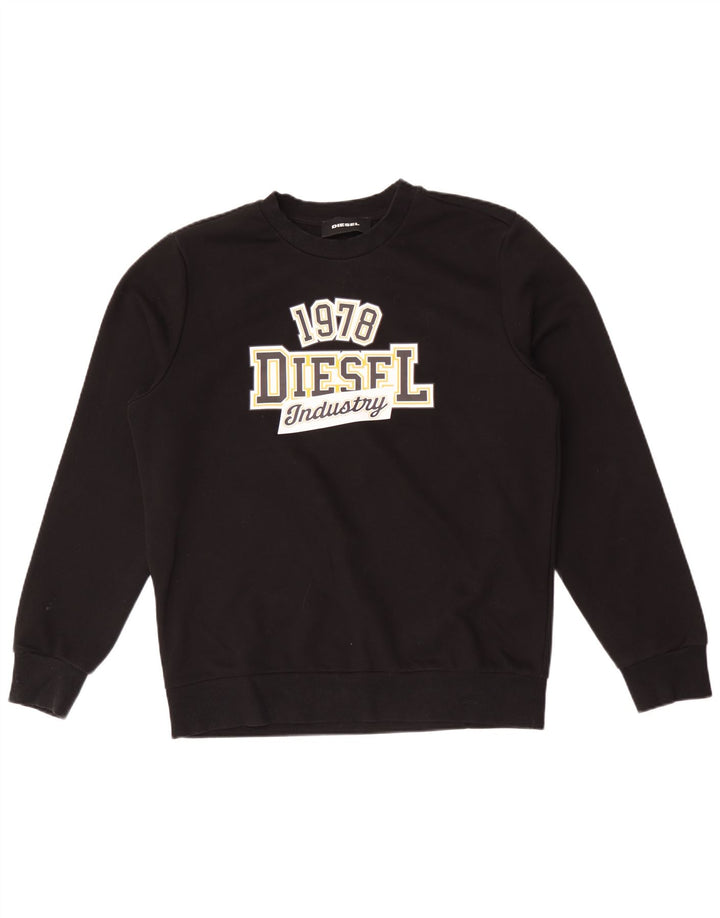 Diesel Herre Grafisk Sweatshirt Jumper Medium Sort Bomuld