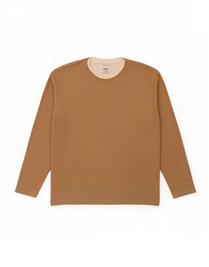 Zara Herre Top Langærmet Stor Beige Colourblock