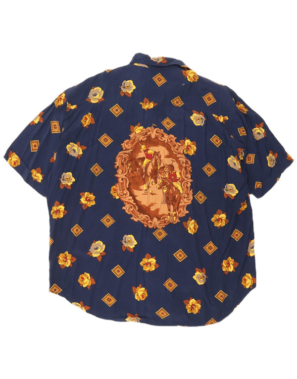 Baroni Kortærmet Herreskjorte 2XL Navy Blue Floral Viscose