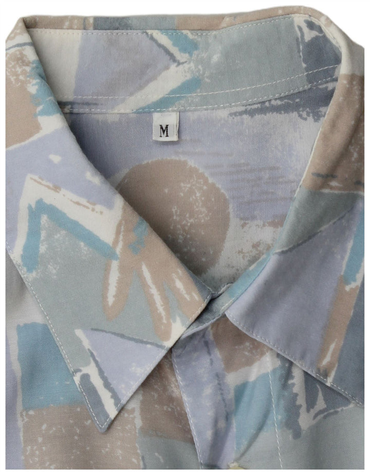 VINTAGE Kortærmet Herreskjorte Medium Blue Geometric