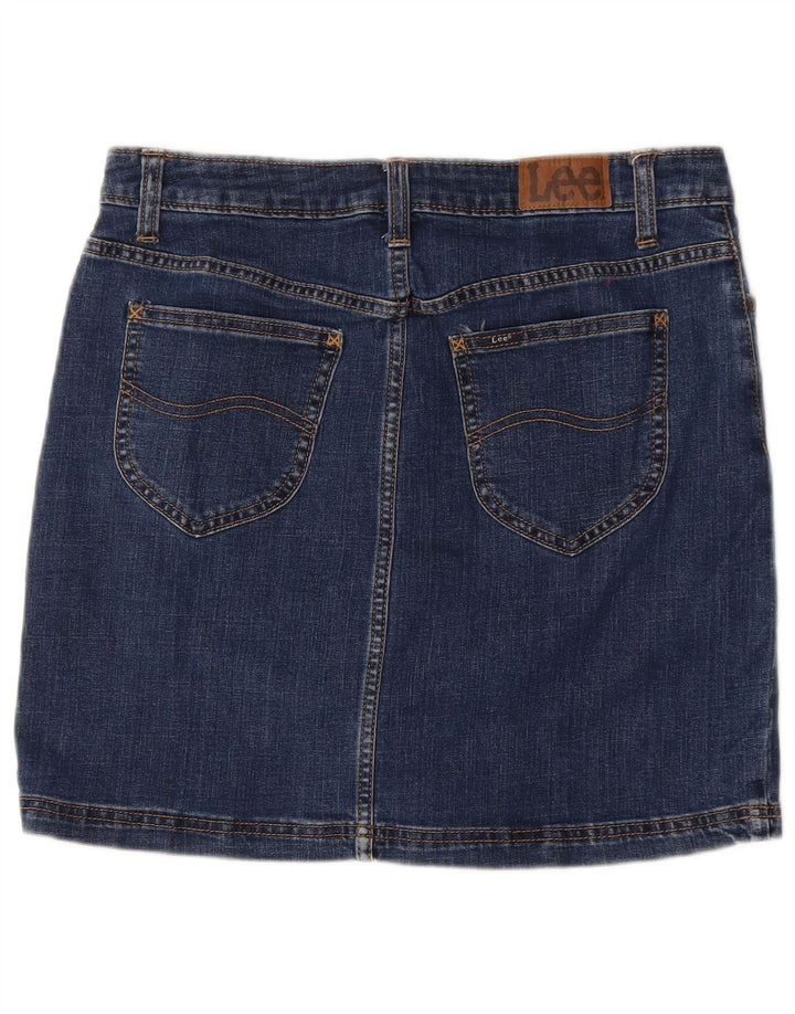 LEE Womens Mid Rise Regular Fit Denim Skirt US 12 Large W32 Navy Blue