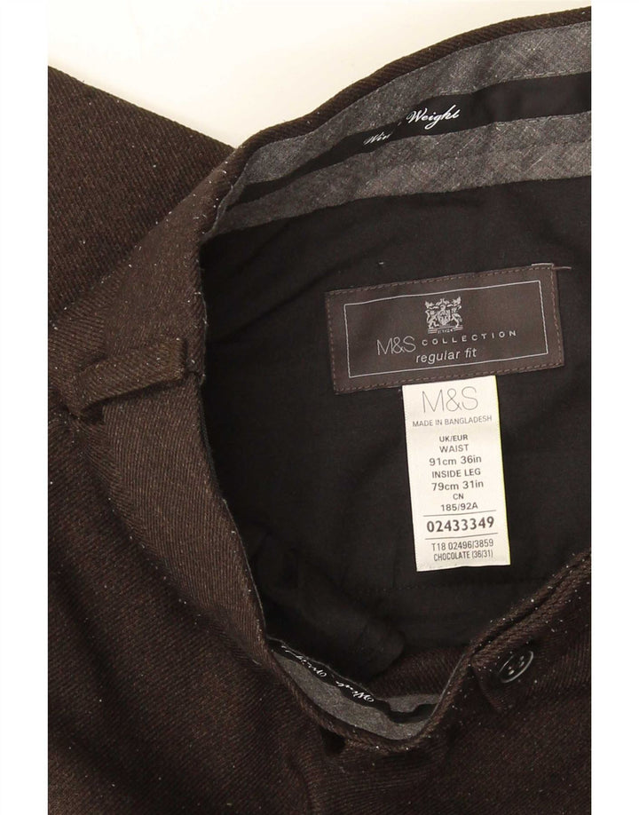 Marks & Spencer Herre Regular Fit Suit Bukser W36 L31 Brun polyester