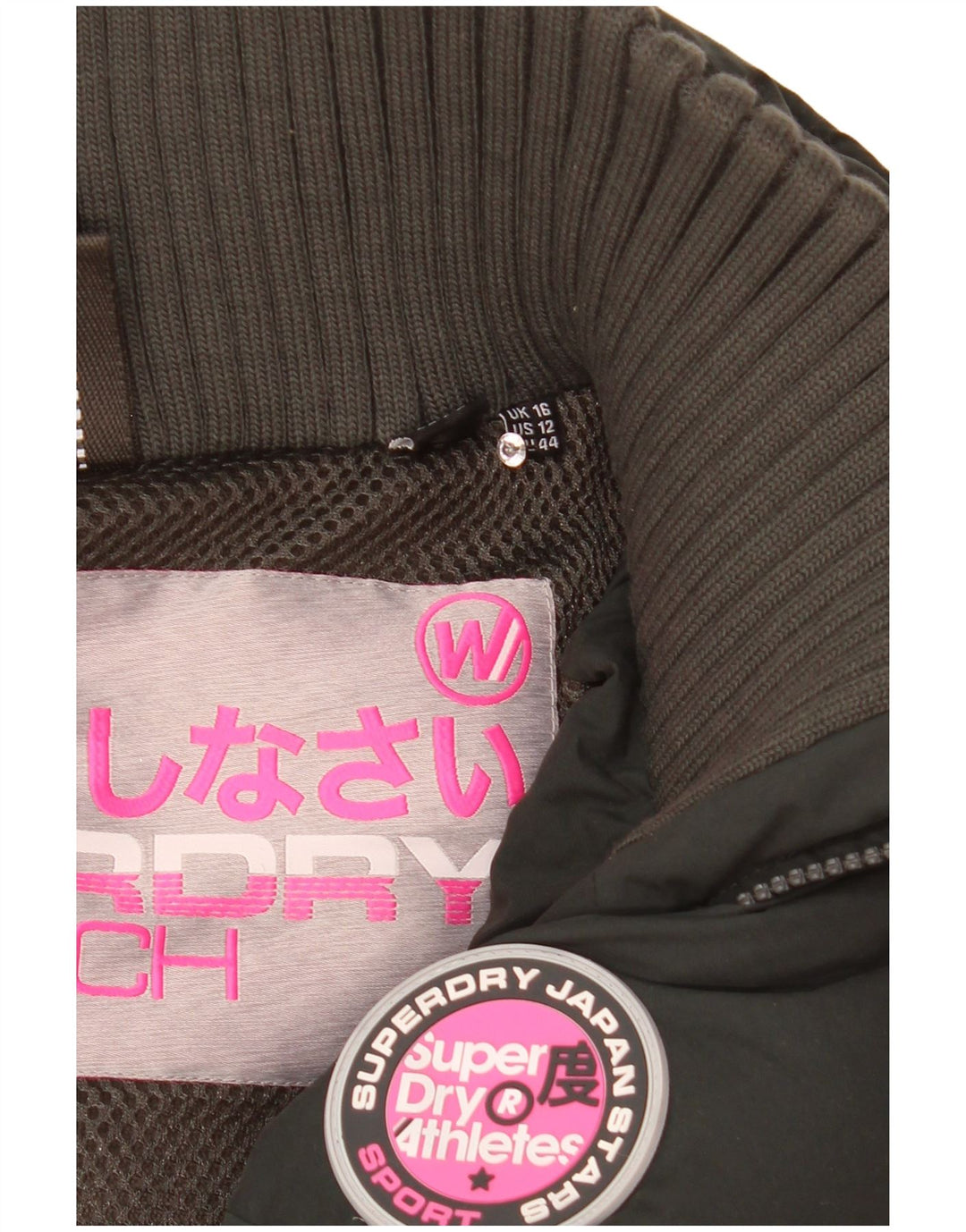 Superdry grafisk polstret hættejakke til kvinder UK 16 Stor grøn polyester
