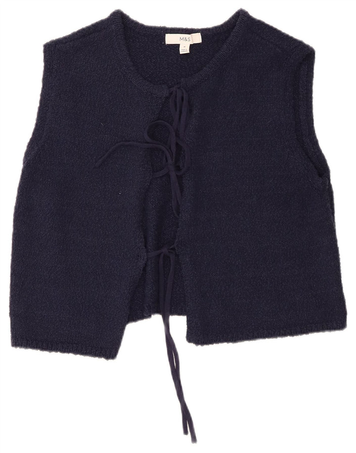 Marks & Spencer Dame ærmeløs cardigan sweater UK 12 Medium Navy Blue