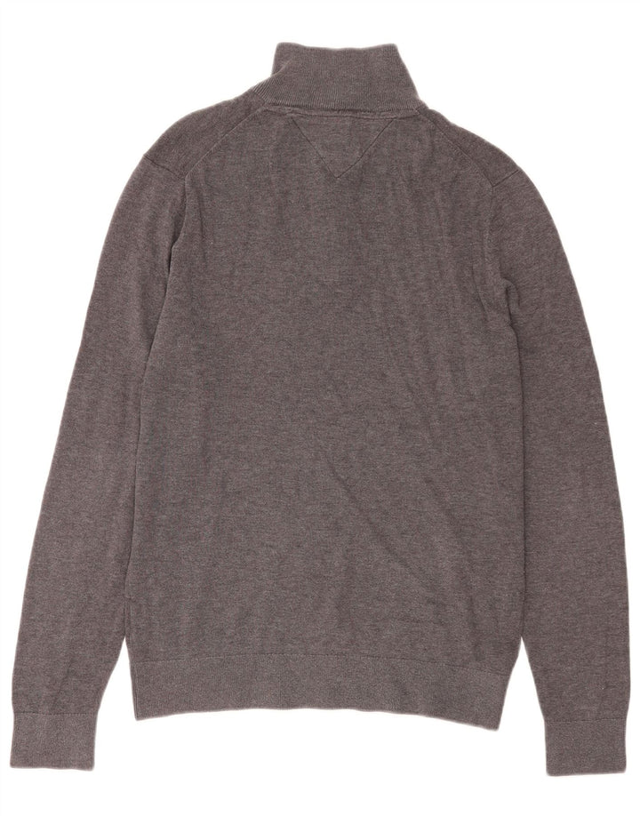 Tommy Hilfiger Herre sweater med lynlåshals mellemgrå Flecked Bomuld
