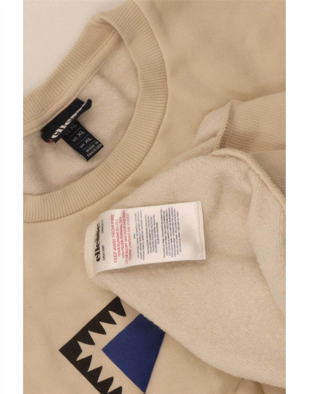 Ellesse Herre Grafisk Sweatshirt Jumper XL Beige Bomuld