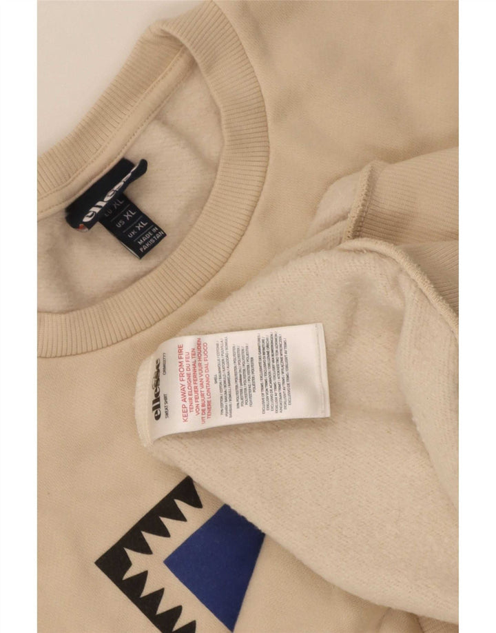 Ellesse Herre Grafisk Sweatshirt Jumper XL Beige Bomuld