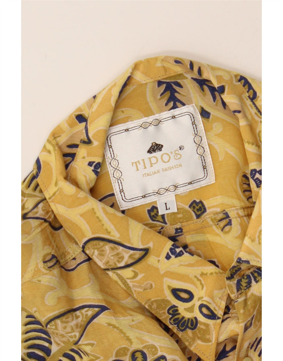 TIPO' S Mens Short Sleeve Shirt Large Yellow Floral Viscose Vintage Tipo' S and Second-Hand Tipo' S from Messina Hembry 