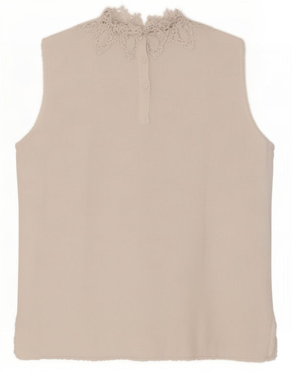 Zara Dame ærmeløs bluse Top UK 10 Small White Floral Linen