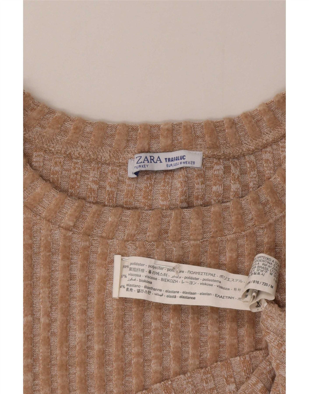 Zara Womens Crop Oversized Crew Neck Jumper Sweater UK 14 Medium Beige