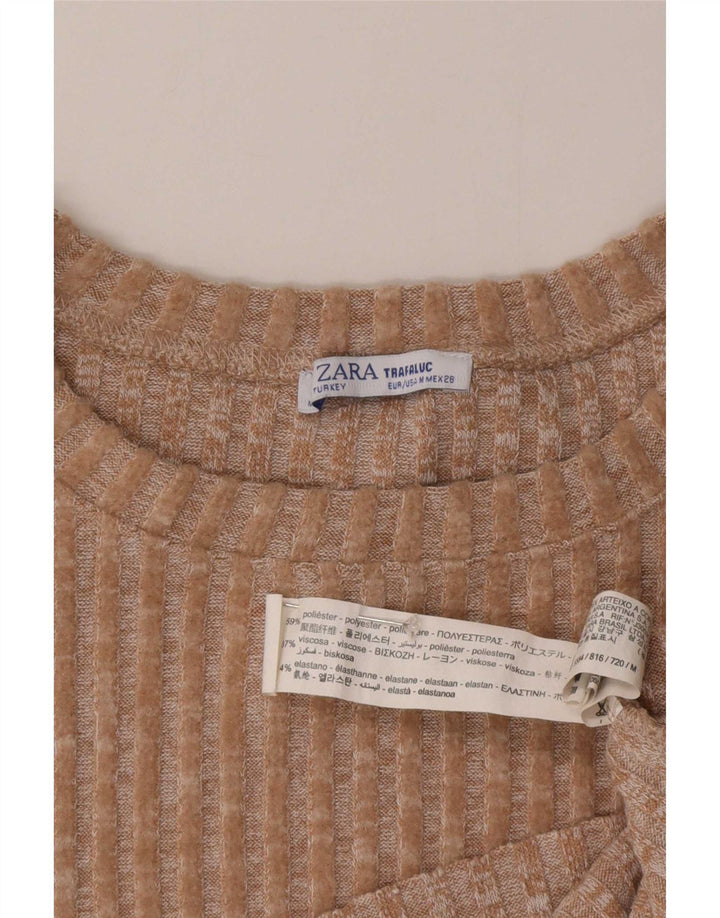 Zara Womens Crop Oversized Crew Neck Jumper Sweater UK 14 Medium Beige