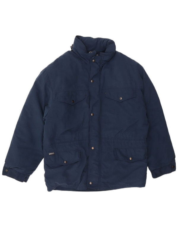 Vintage Herre Hætte Loose Fit Polstret Jakke EU 46 Small Navy Blue