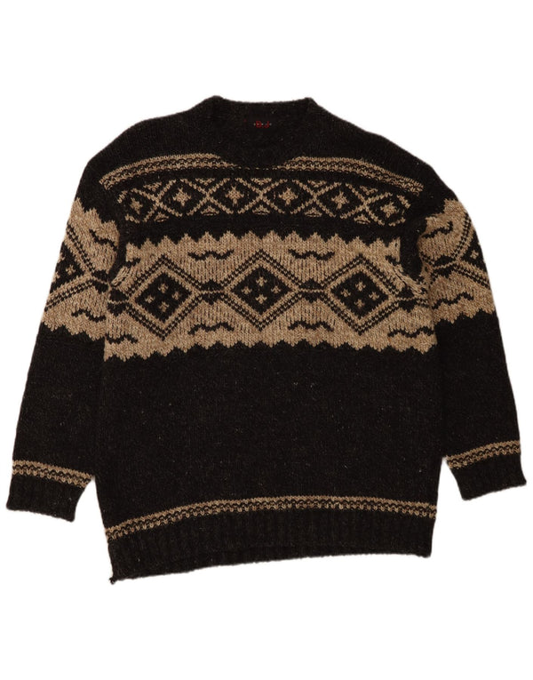 Vintage Herre Crew Neck Jumper Sweater Large Grey Fair Isle Wool