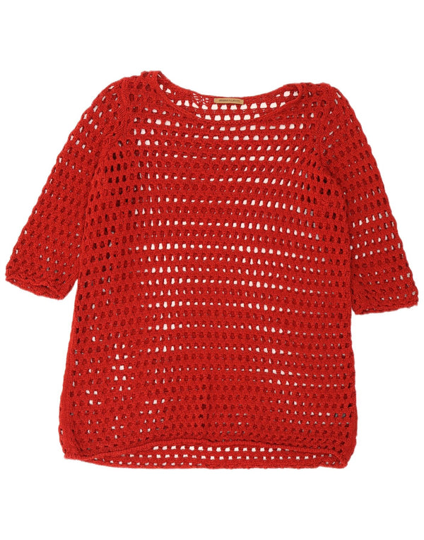Kvinder 3/4 ærmet hæklet Jumper Dress UK 24 4XL Rød Akryl