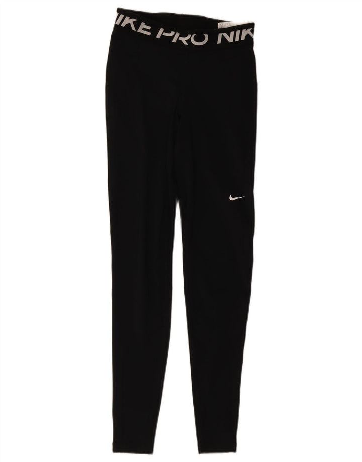 Nike Dame Dri Fit Grafiske Leggings UK 4 XS Sort Polyester
