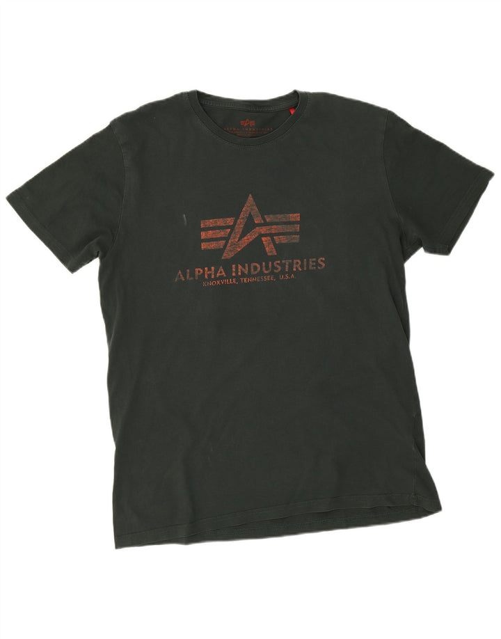 Alpha Industries Herre Grafisk T-Shirt Top Stor Grøn Bomuld