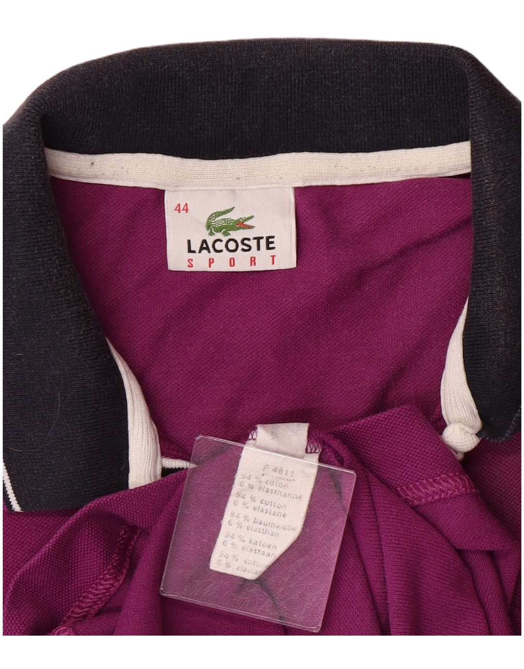 LACOSTE Poloshirt til kvinder størrelse 44 Large Lilla Colourblock Bomuld