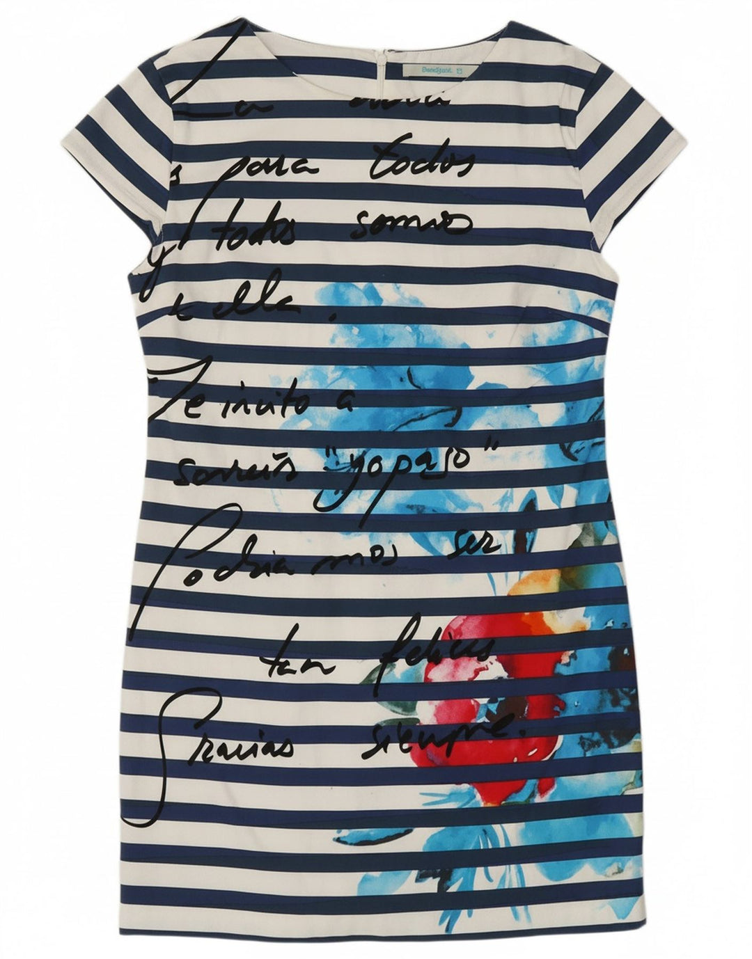 DESIGUAL Womens Graphic Sheath Dress EU 42 Large Navy Blue Striped